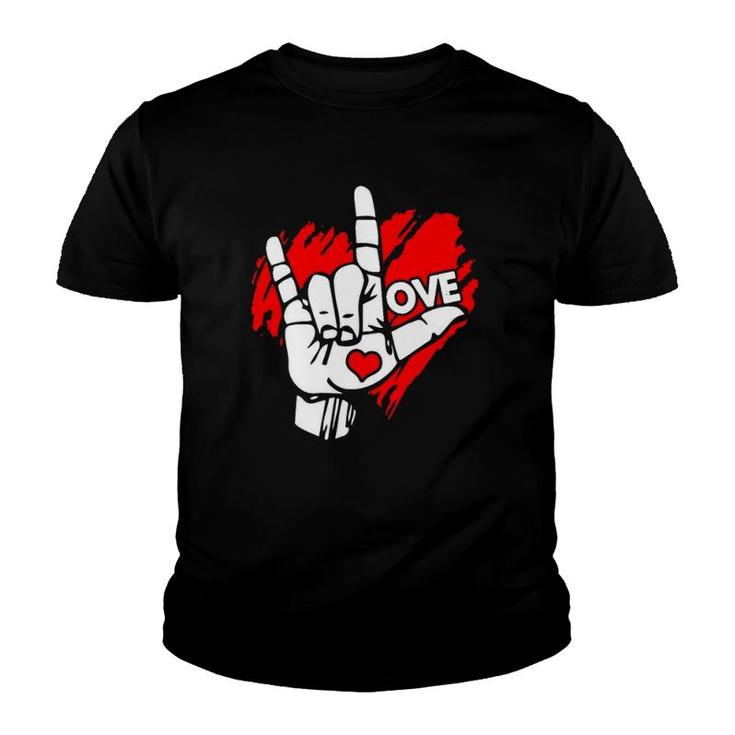 American Sign Language I Love You Red Heart Youth T-shirt