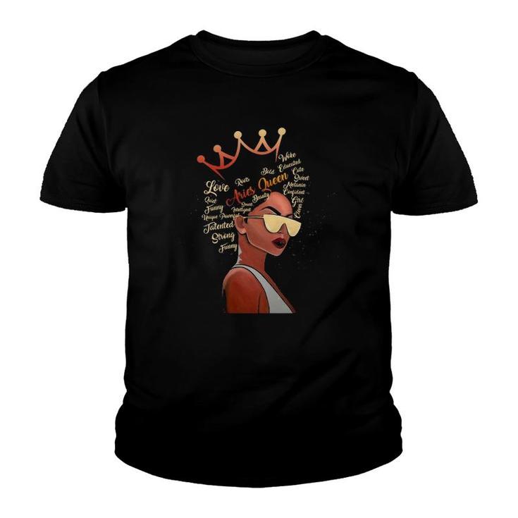 Aries Queen Strong Smart Afro Melanin Gift Black Women Youth T-shirt
