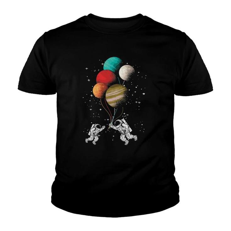 Astronaut Balloon Planets Space Stars Moon Galaxy Spaceship Youth T-shirt