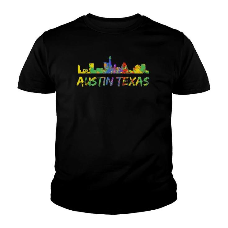 Austin Texas Rainbow Art City Skyline Silhouette Austin Youth T-shirt