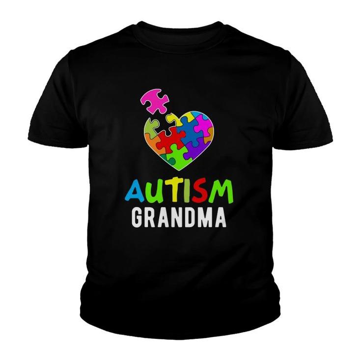 Autism Awareness Grandma Puzzle Heart  Youth T-shirt