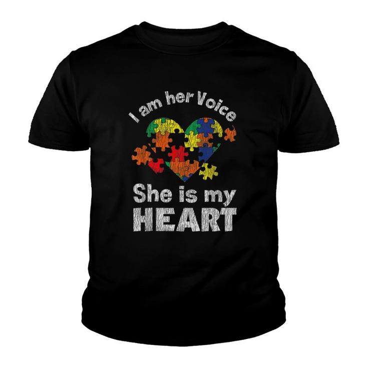 Autism Awareness I Am Her Voice Mom Dad Family Autistic Kids Youth T-shirt