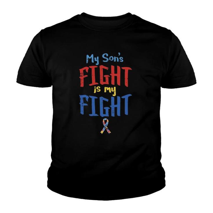 Autism Awareness  My Son's Fight Ribbon Support Mom Dad Youth T-shirt