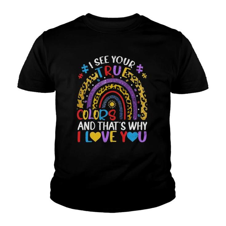 Autism Awareness Rainbow I See Your True Colors Puzzle Piece Youth T-shirt