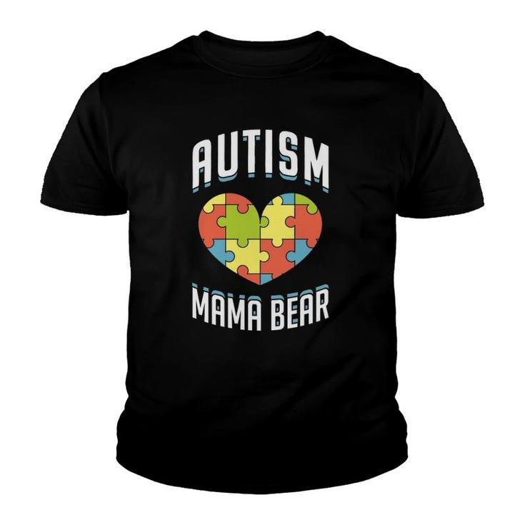 Autism Mama Bear Heart Puzzle Cute Autism Awareness Gift  Youth T-shirt