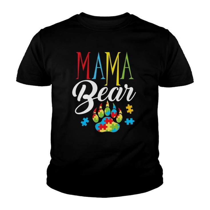 Autism Mama Bear Paw Puzzle Piece Child Womens Autistic Youth T-shirt