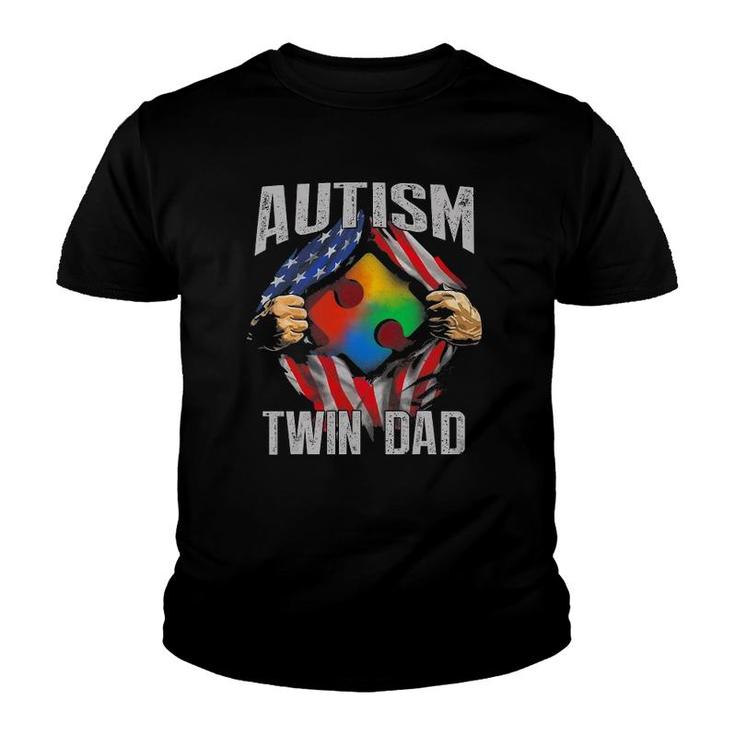 Autism Twin Dad American Flag Autism Awareness Youth T-shirt