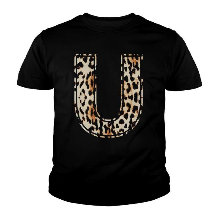 Awesome Letter U Initial Name Leopard Cheetah Print Youth T-shirt