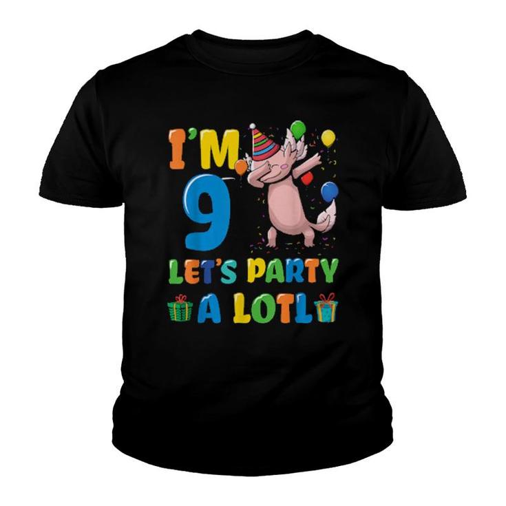 Axolotl Birthday As 9Th Birthday 9 Years Old  Youth T-shirt