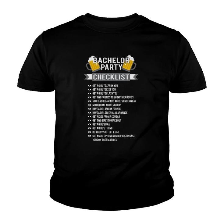 Bachelor Party Checklist Groomsmen Best Man Tee Youth T-shirt
