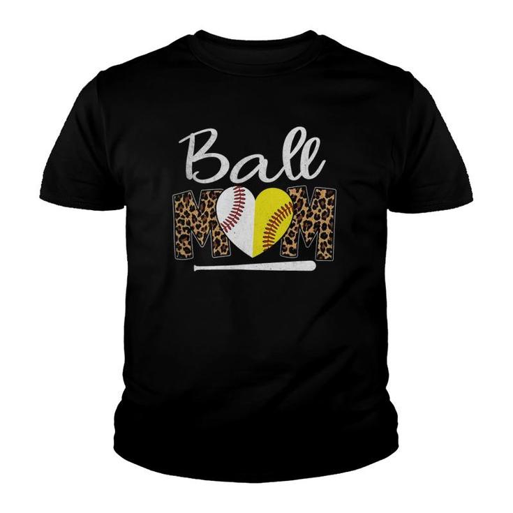 Ball Mom Leopard Funny Softball Baseball Women Mother's Day Youth T-shirt