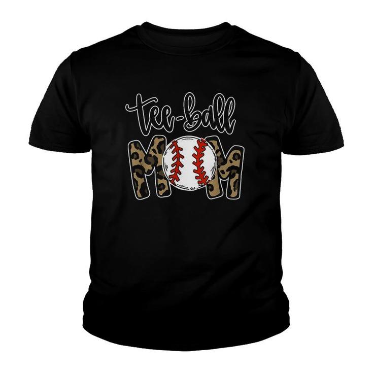 Ball Mom Mother's Day Gift Teeball Mom Leopard Funny Youth T-shirt