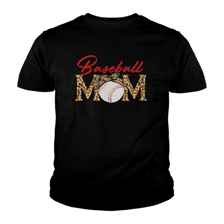 Baseball Mom Leopard Bandana Funny Softball Mom Mother's Day Youth T-shirt