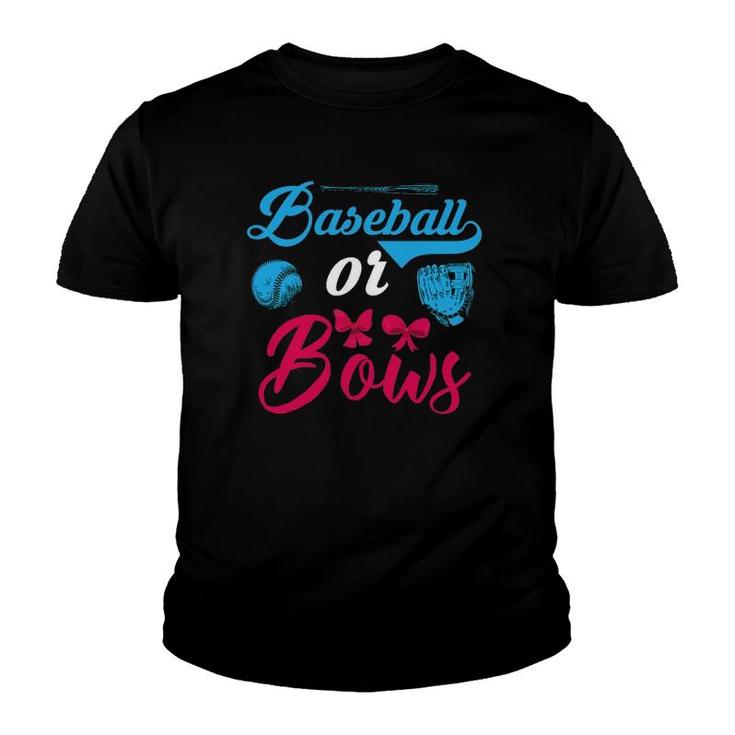 Baseball Or Bows Gender Reveal Party Baby Reveal Dad Mom Youth T-shirt