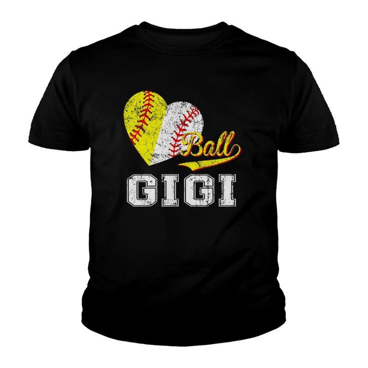 Baseball Softball Ball Heart Gigi Mother's Day Youth T-shirt