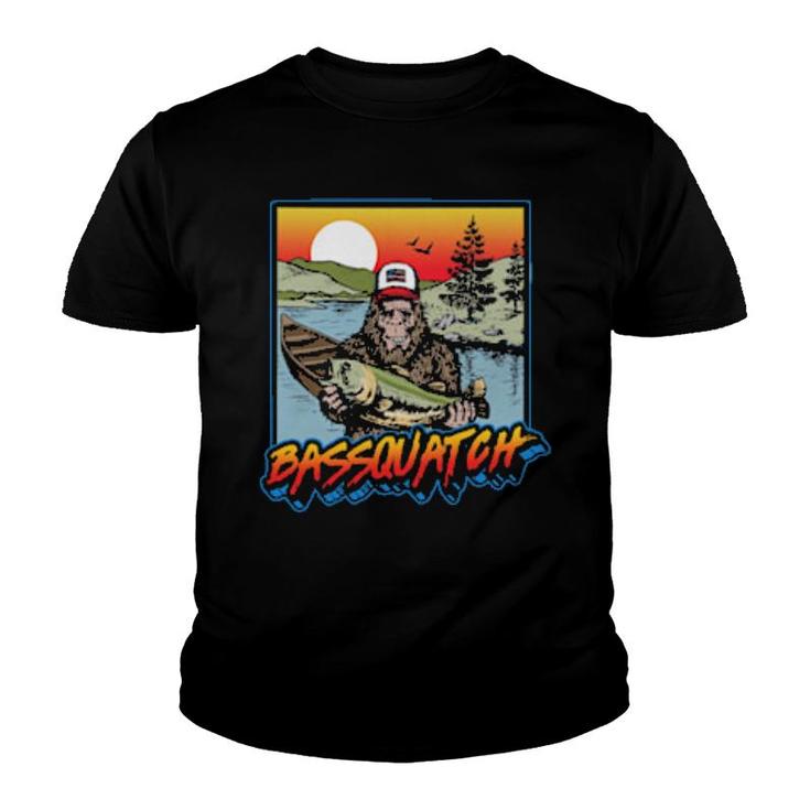 Bassquatch Lustiger Bass Fishing Sasquatch Retro 80Er  Youth T-shirt
