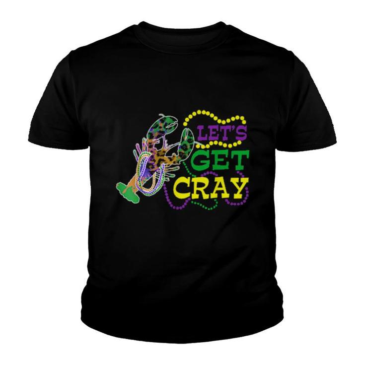 Beads Bling Let's Get Cray Dabbing Crawfish Mardi Gras 2022  Youth T-shirt