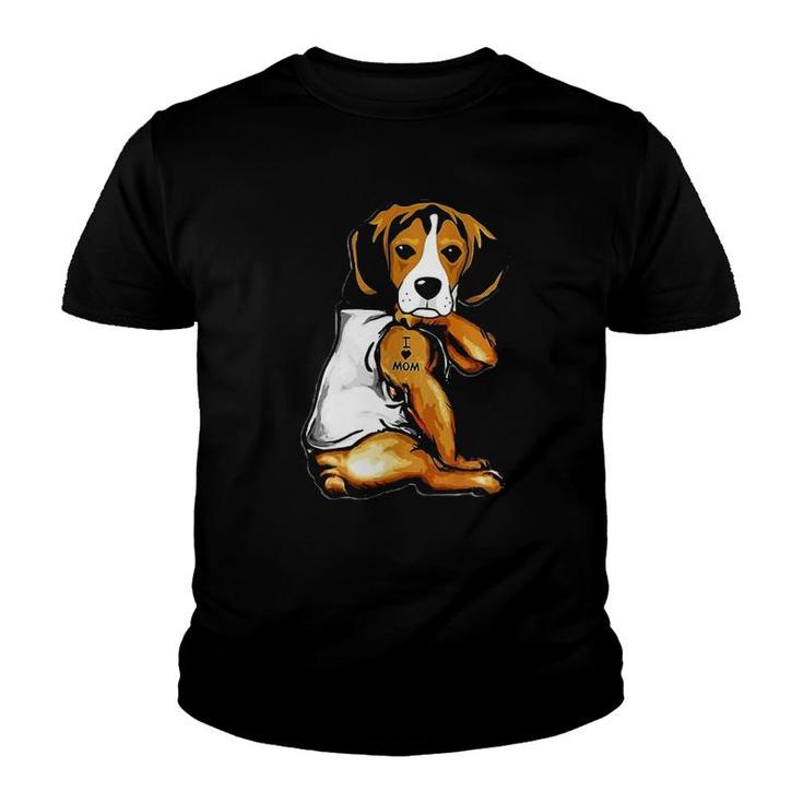 Beagle Dog Tattoo I Love Mom Mother's Day Gift Youth T-shirt