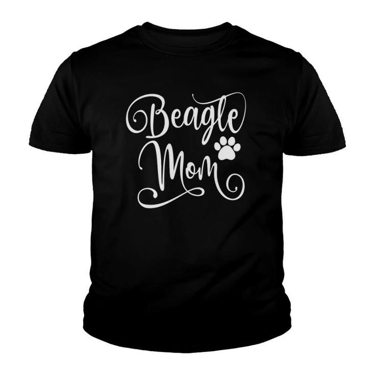 Beagle Mom Dog Lover Paw Print White Script Mother's Day Youth T-shirt