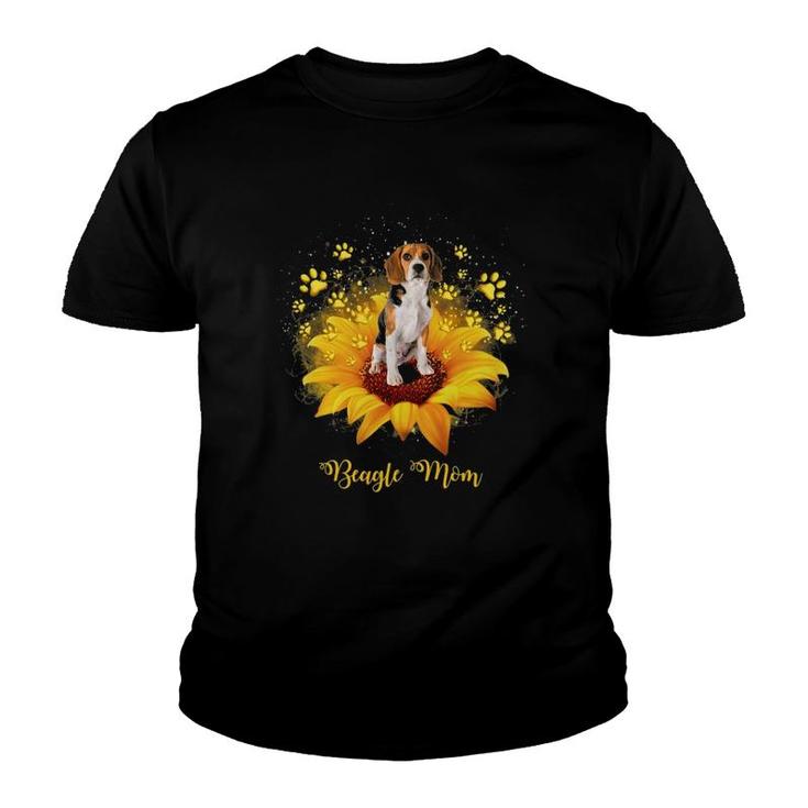 Beagle Mom Sunflower With Dog Paw Mother's Day Youth T-shirt