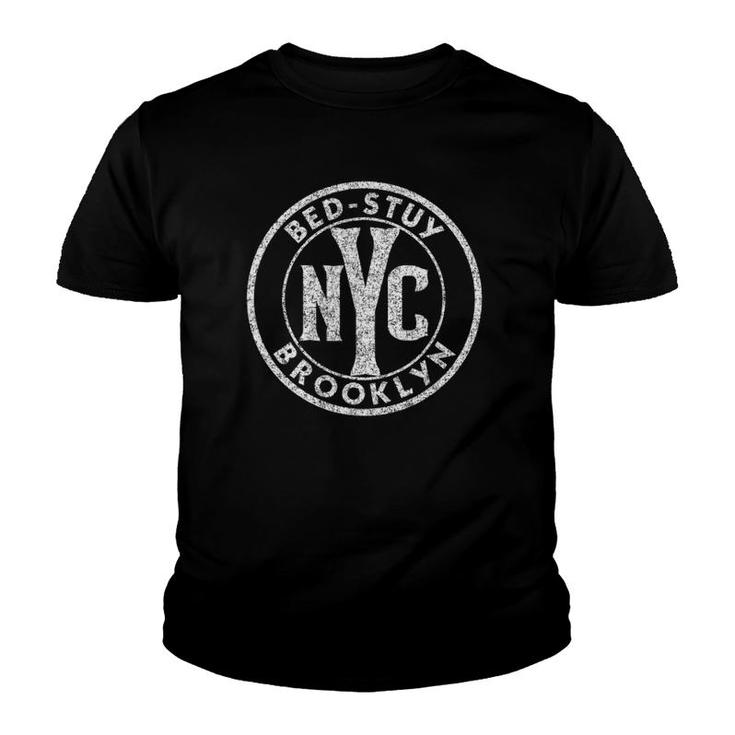 Bed-Stuy Brooklyn Vintage Sign Pink W Distressed White Print Youth T-shirt