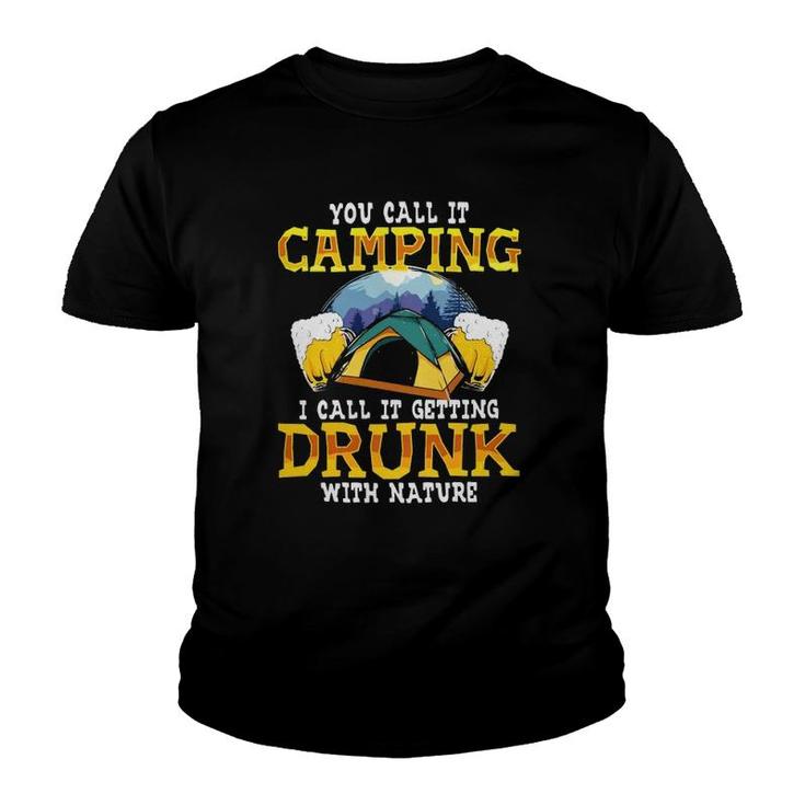Beer Drinking Getting Drunk With Nature Funny Camping Lover Graphic Youth T-shirt