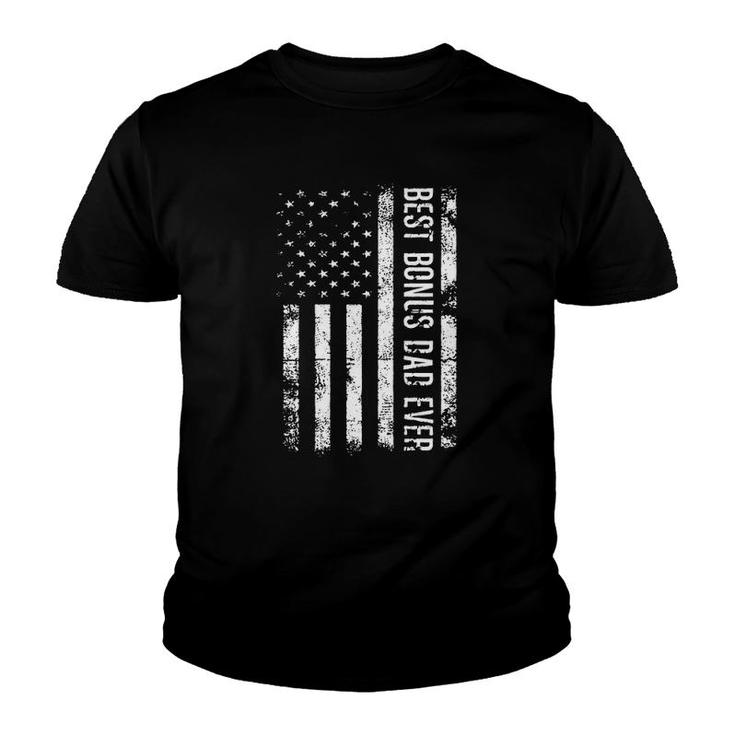 Best Bonus Dad Ever American Flag Father's Day Vintage Youth T-shirt
