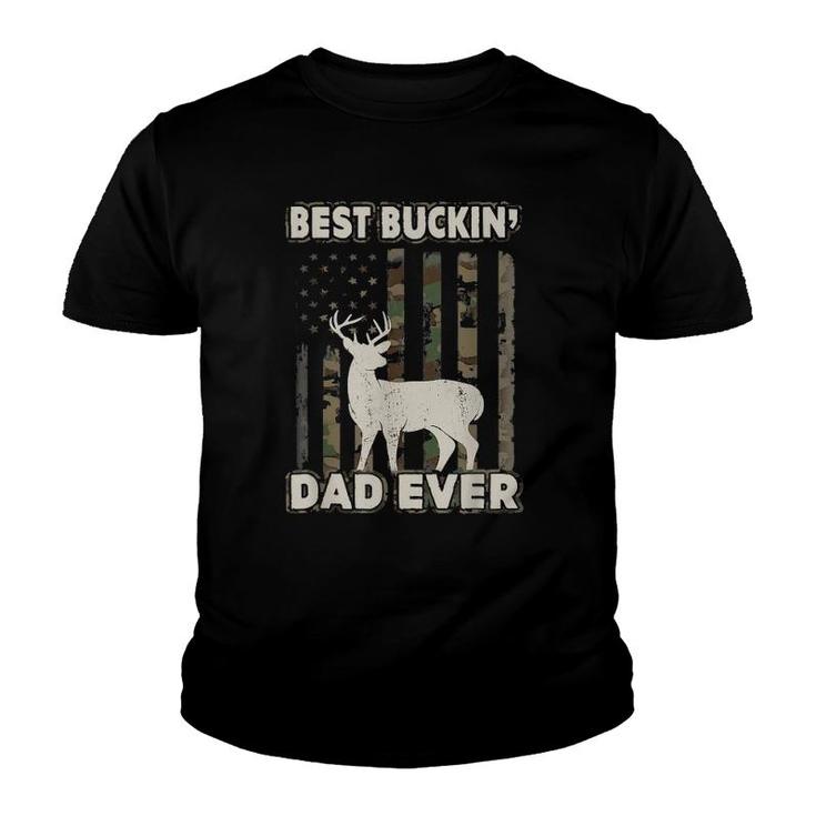 Best Buckin' Dad Ever Camo American Flag Hunter Youth T-shirt