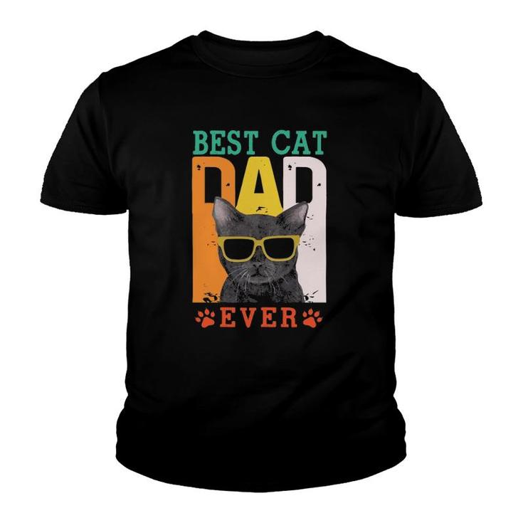 Best Cat Dad Ever Cat With Sunglasses Father's Day Dog Paw Retro Youth T-shirt