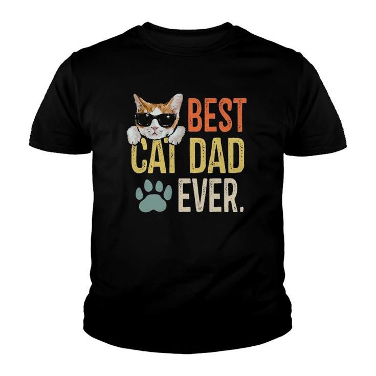Best Cat Dad Ever Funny Retro Cat Lover Fathers Day Youth T-shirt