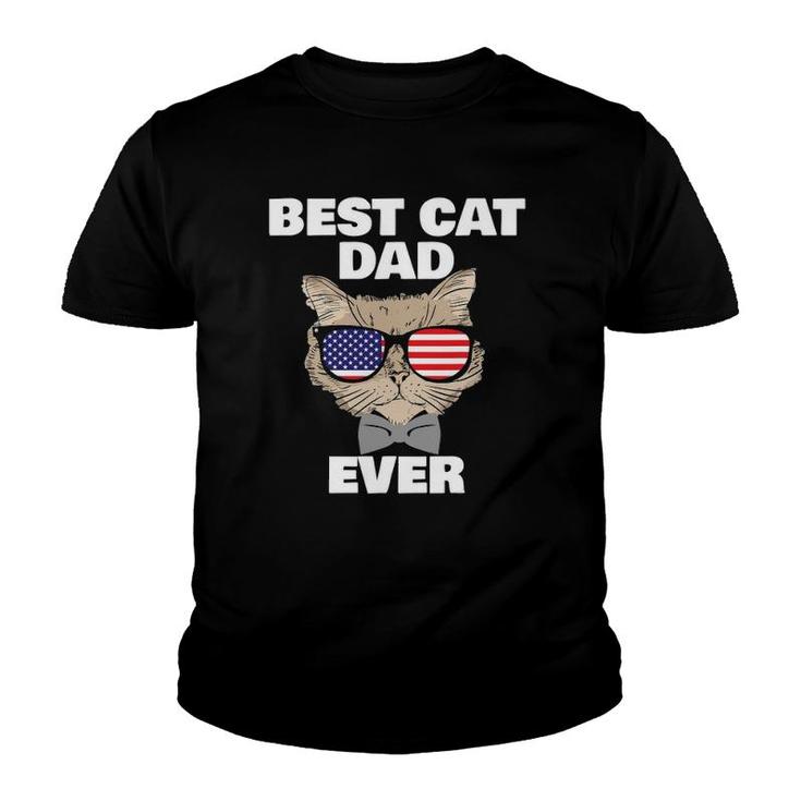Best Cat Dad Fathers Day Men Daddy Papa Cat With Sunglasses Youth T-shirt