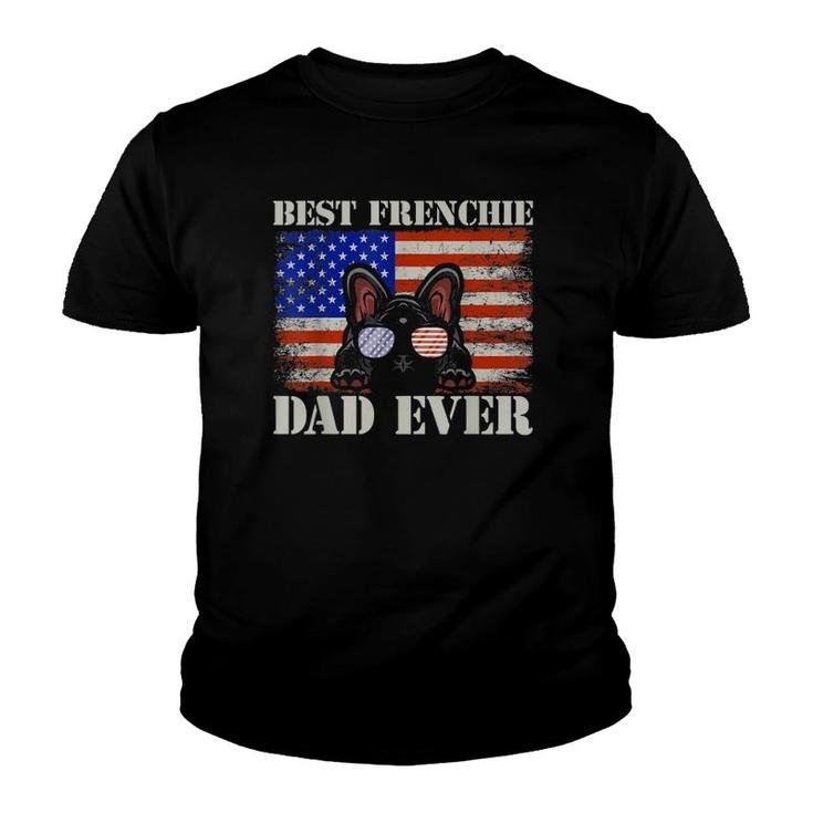 Best Frenchie Dad Ever Us Flag Dog Animal French Bulldog Youth T-shirt