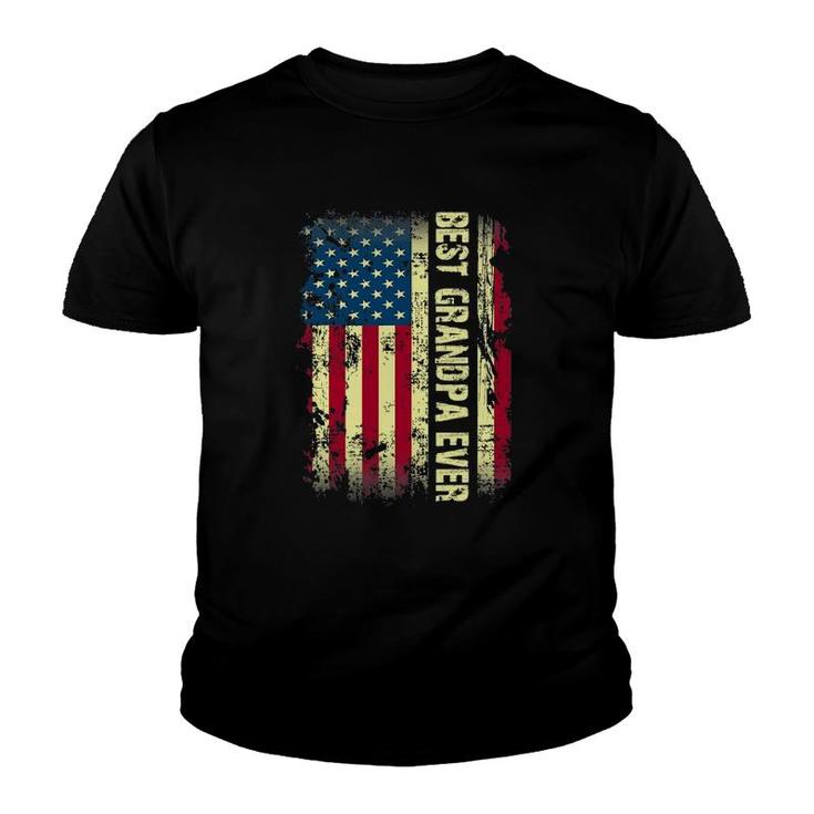 Best Grandpa Ever Vintage American Flag Gift Fathers Day Tee Youth T-shirt