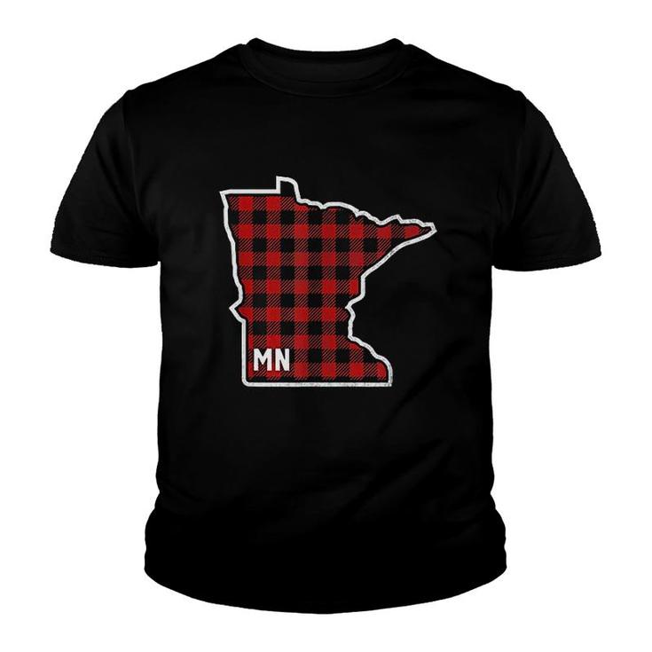 Best Minnesota Buffalo Plaid Mn State Outline Youth T-shirt