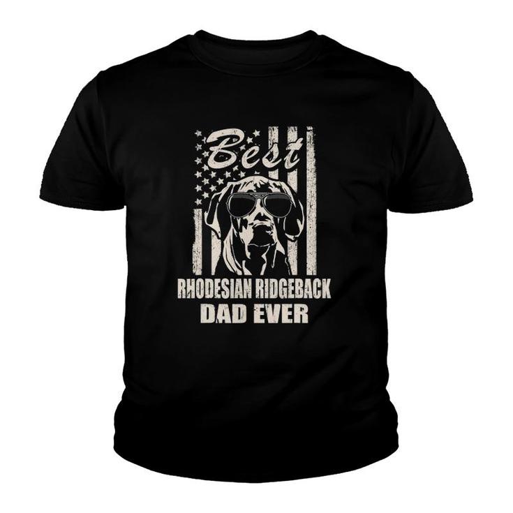 Best Rhodesian Ridgeback Dad Ever Vintage Retro Flag Dog Dad Youth T-shirt