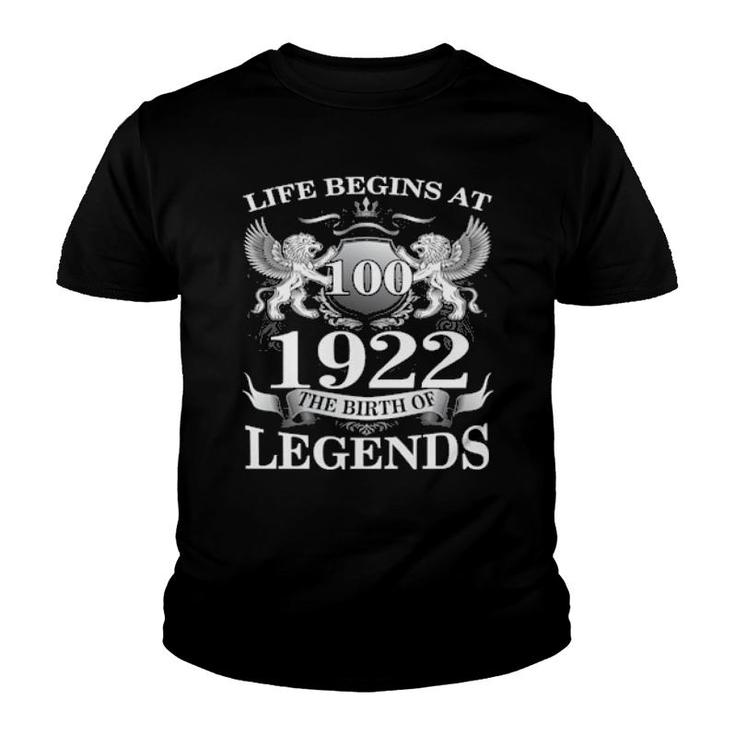 Birth Of Legends 1922 100Th Birthday For 100 Years Old Youth T-shirt