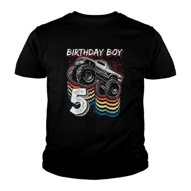 Birthday Boy 5 Monster Truck 5th Birthday Retro Vintage Gift  Youth T-shirt