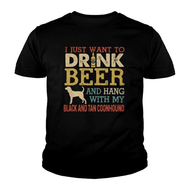Black And Tan Coonhound Dad Drink Beer Hang With Dog Funny Youth T-shirt