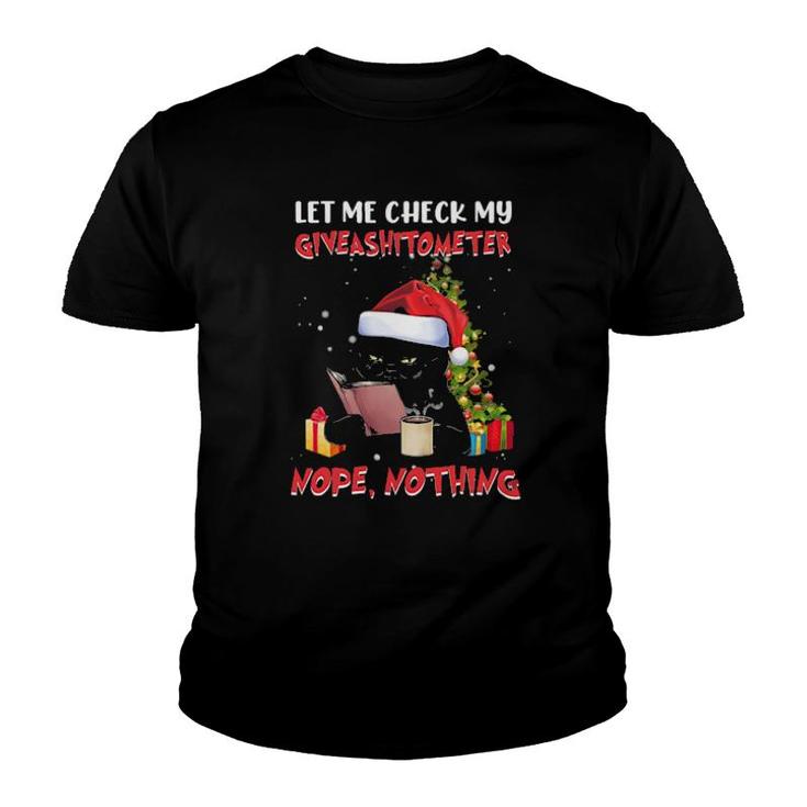 Black Cat Reading Book Let Me Check My Giveashitometer Nope Nothing Christmas  Youth T-shirt
