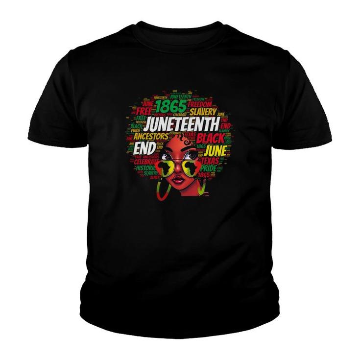 Black Women Messy Bun Juneteenth Celebrate Independence Day Youth T-shirt