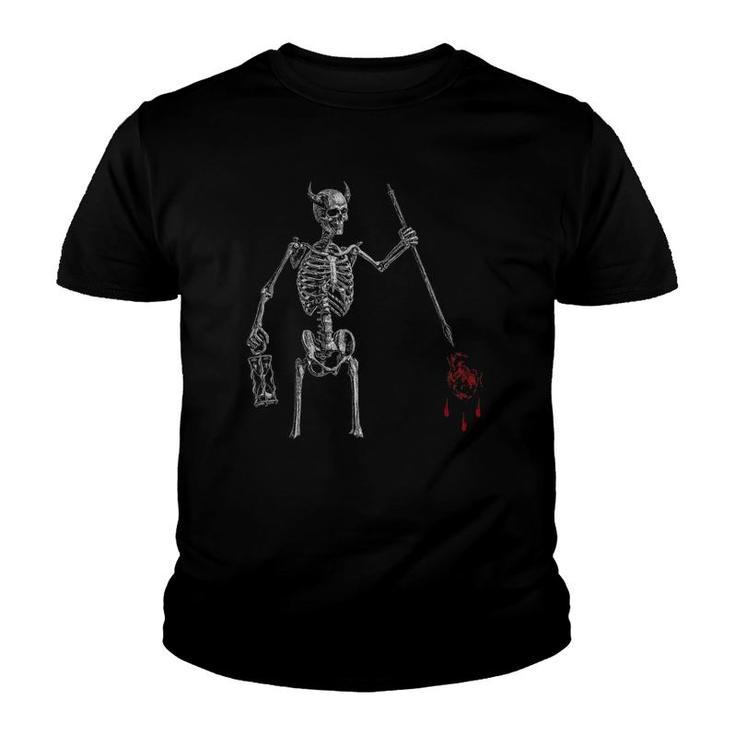 Blackbeard Pirate Skeleton Caribbean Battle Flag Youth T-shirt