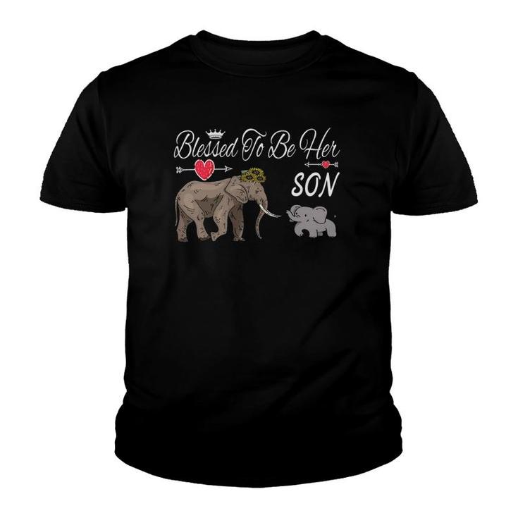 Blessed To Be Her Son Elephant Mothers Day Mom Sunflower Youth T-shirt