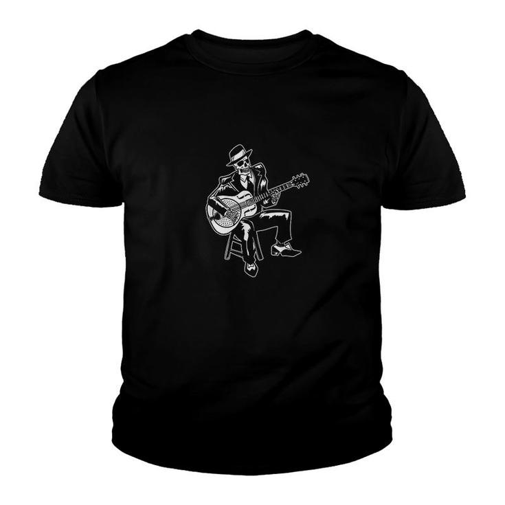 Blues Music Skeleton Bluesman Youth T-shirt