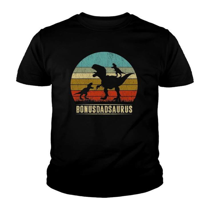 Bonus Dad Dinosaur Bonusdadsaurus 2 Two Kids Christmas Youth T-shirt