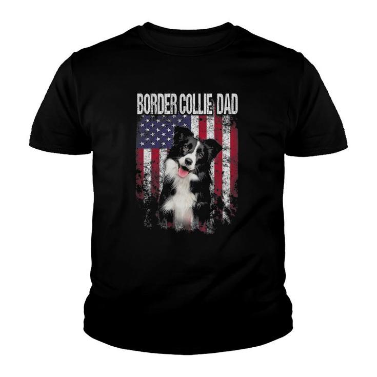 Border Collie Dad With Proud American Flag Dog Lover Gifts Youth T-shirt