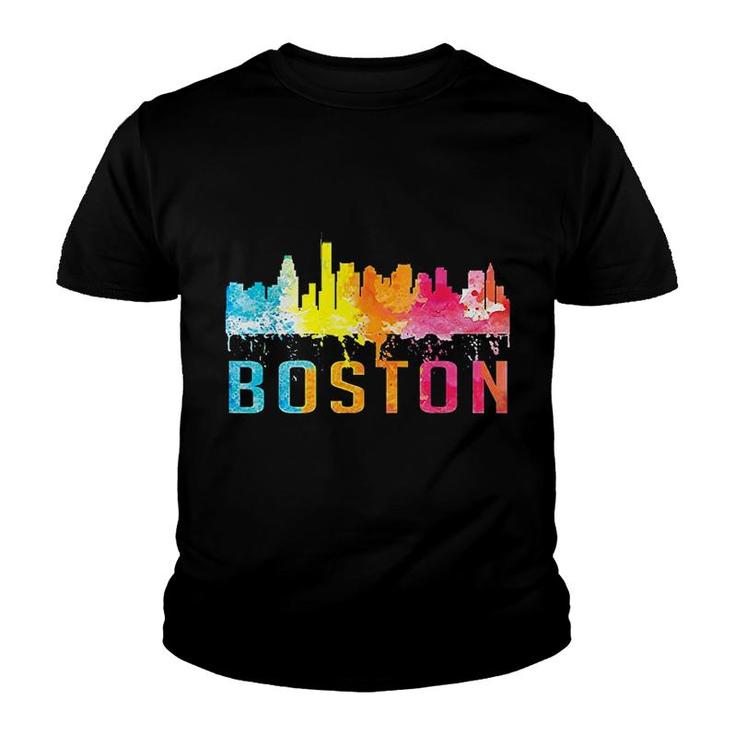 Boston Massachusetts Retro Watercolor Youth T-shirt