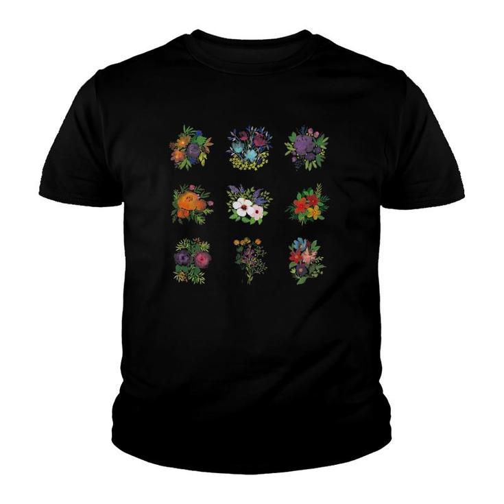 Botanical Floral Flower Watercolor Colorful Flowers Gardener  Youth T-shirt