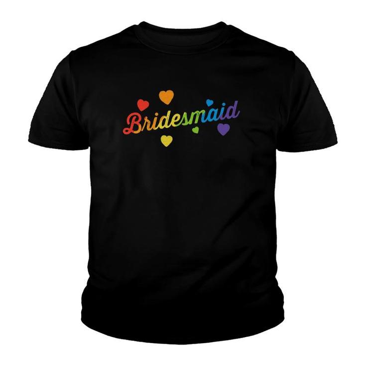 Bridesmaid Rainbow Flag Lesbian Bachelorette Party Wedding Youth T-shirt