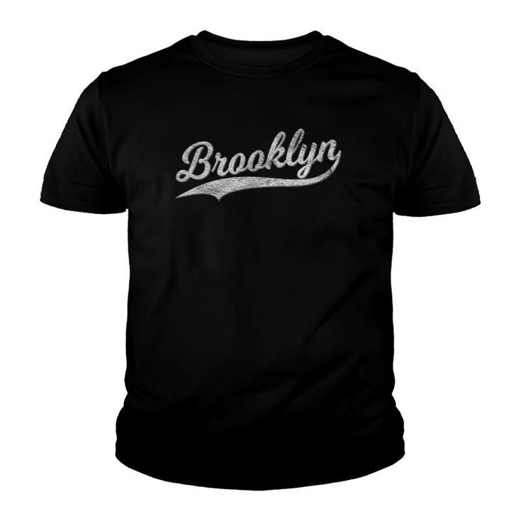 Brooklyn New York Retro Vintage Sports Script Flag Swoosh Youth T-shirt