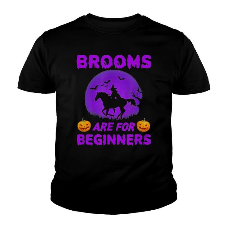 Brooms Are For Beginners Horses Witch Halloween  Youth T-shirt